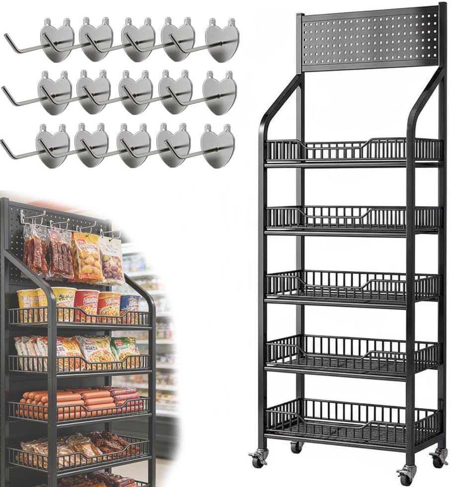 Black Rolling 5-Tier Candy Snack Display Rack