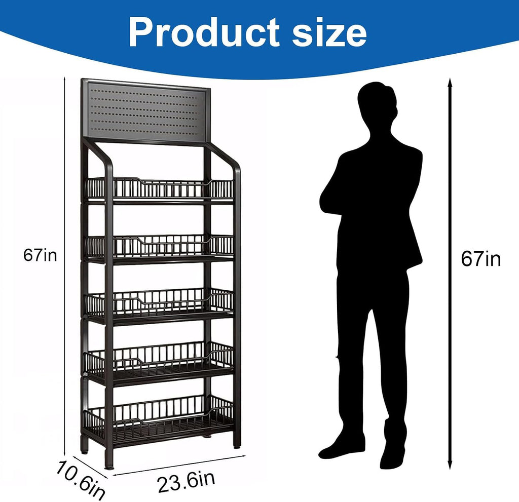 Black Rolling 5-Tier Snack Display Rack