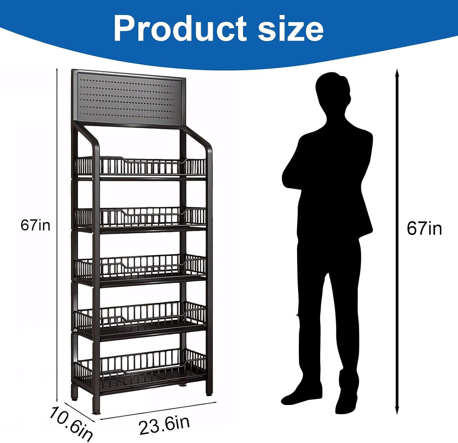 Black Rolling 5-Tier Snack Display Rack