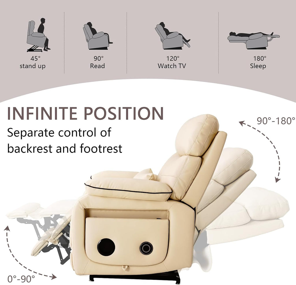 Beige Dual Motor Lay Flat Power Lift Massage Recliner