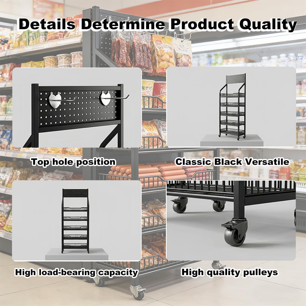 Black Rolling 5-Tier Candy Snack Display Rack