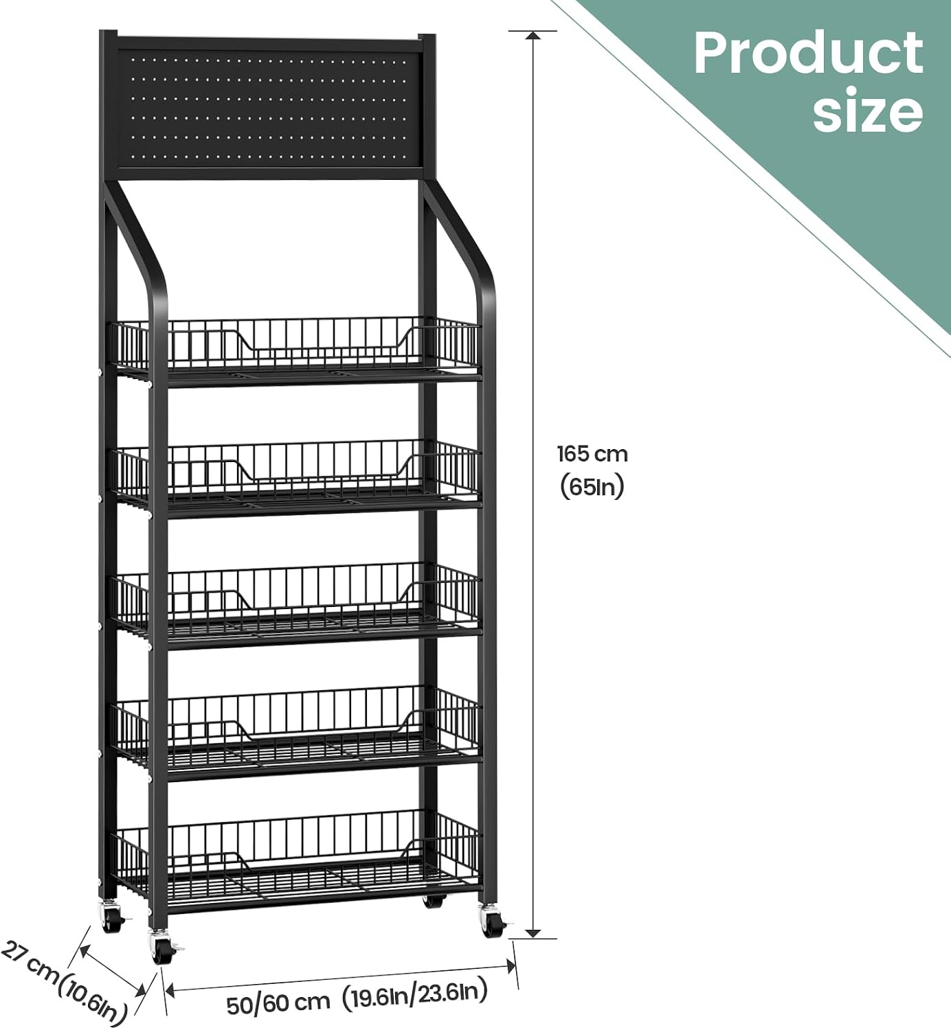 Black Rolling 5-Tier Snack Display Rack