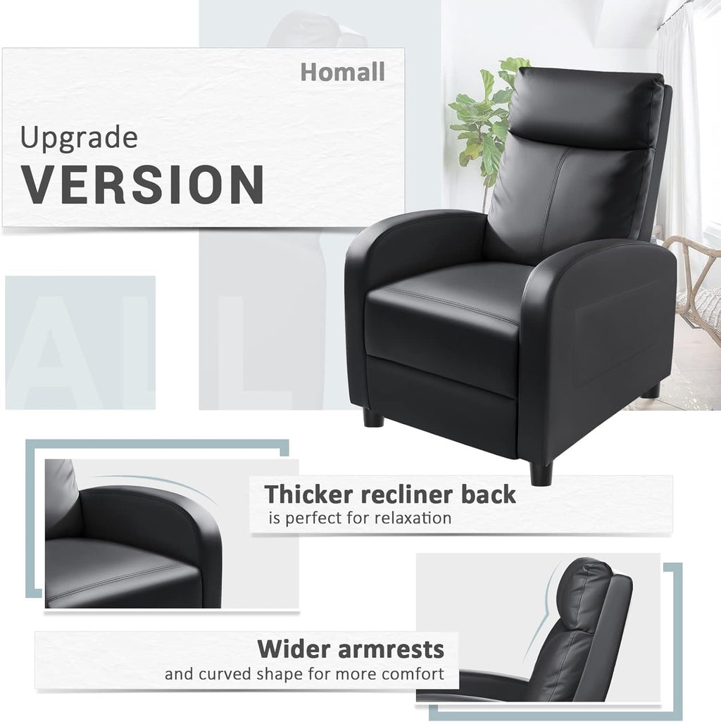 Black PU Leather Lumbar Support Home Theater Recliner Chair
