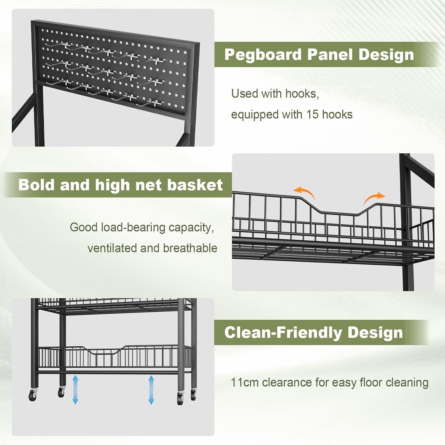 Black Pegboard Rolling 5-Tier Snack Rack