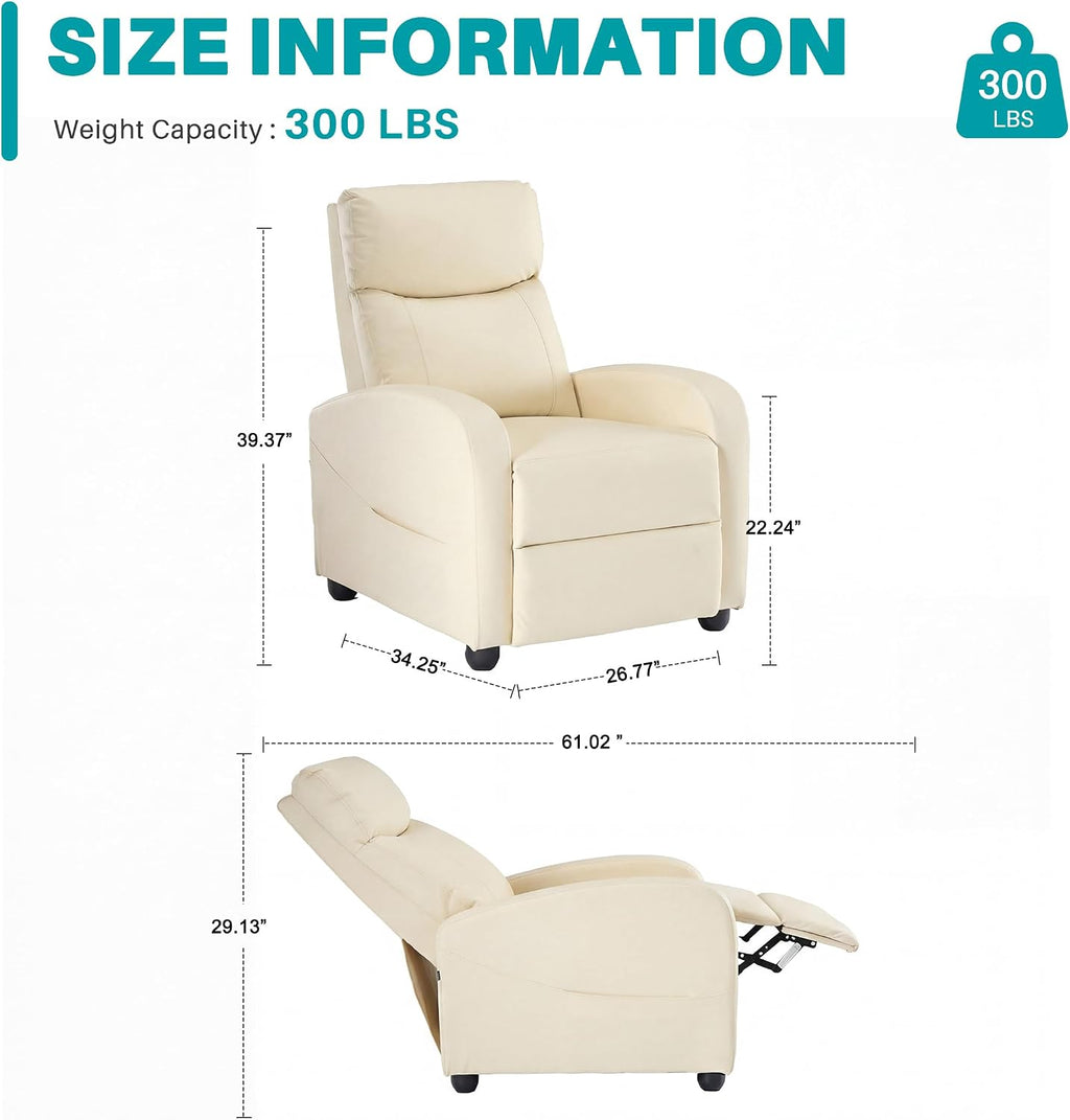 Beige Fabric Massage Recliner Chair for Small Spaces