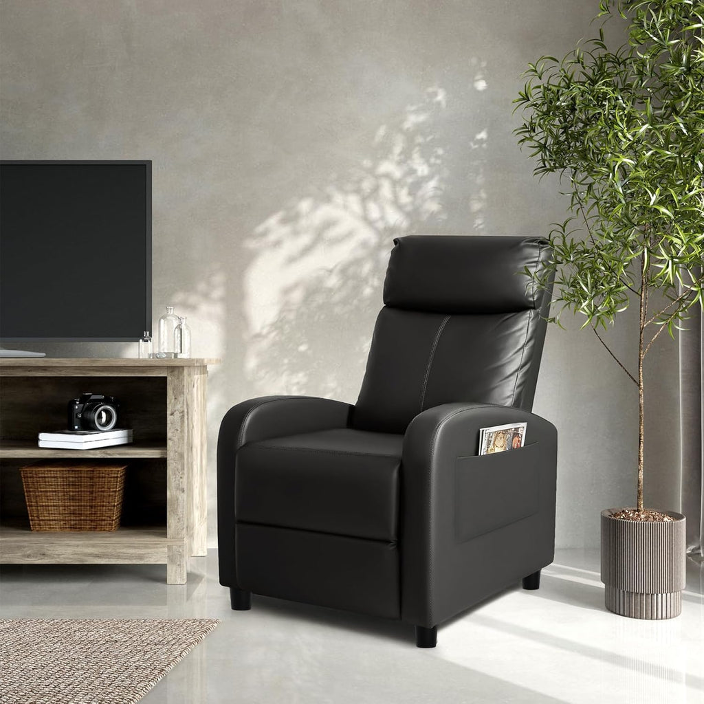 Black PU Leather Lumbar Support Home Theater Recliner Chair