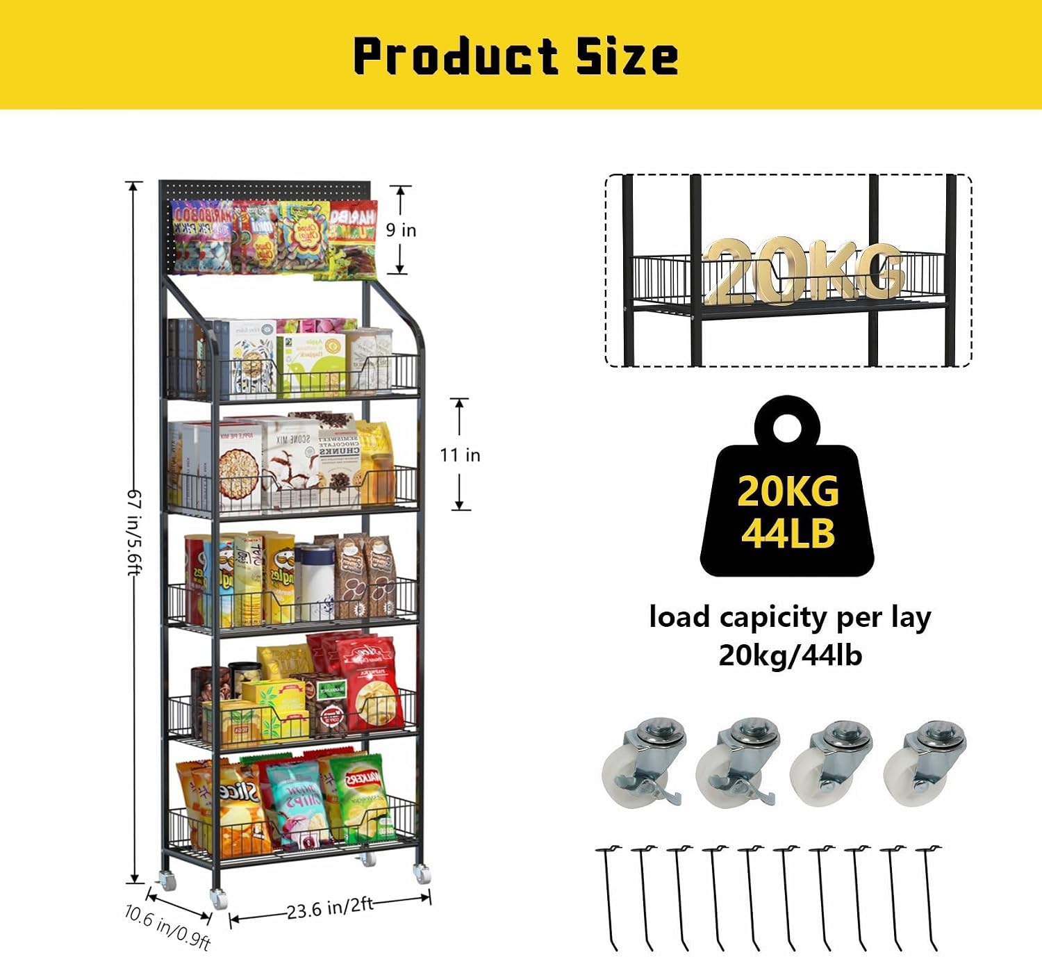 Rolling 5-Tier Metal Snack Display Rack