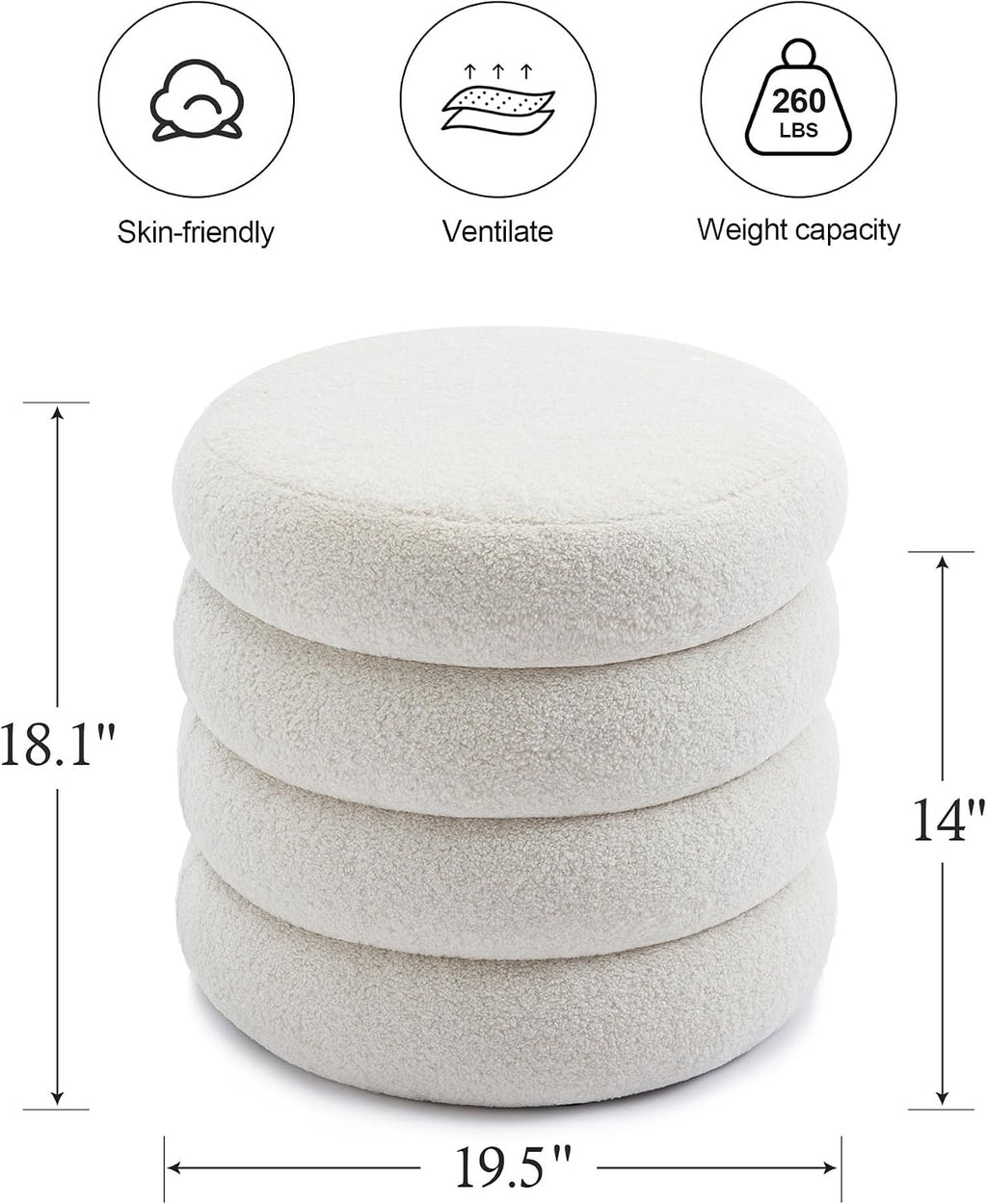 Off-White Boucle Round Storage Ottoman