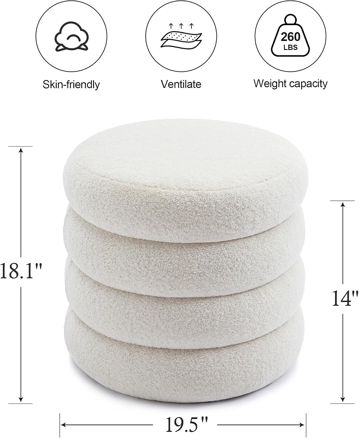 Off-White Boucle Round Storage Ottoman