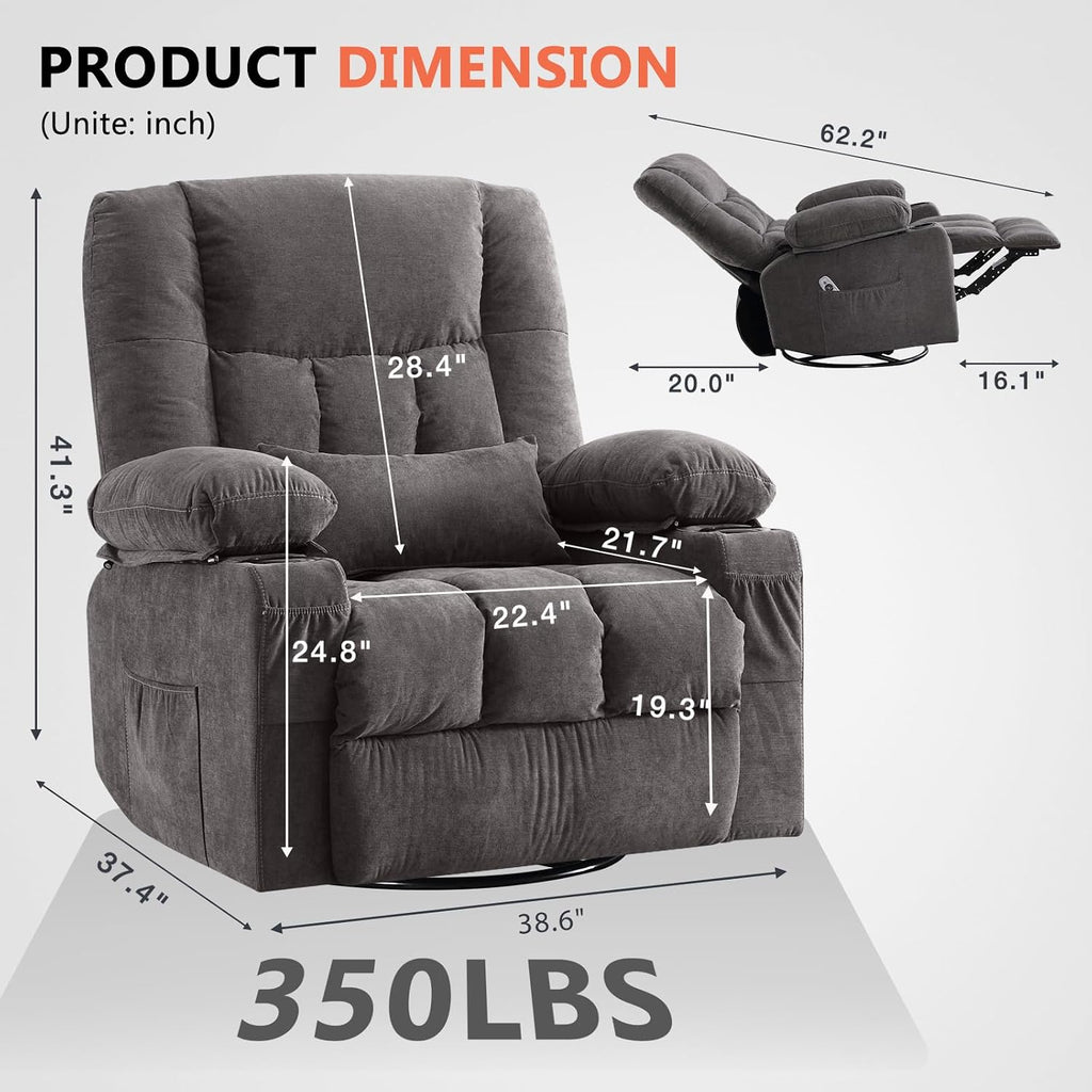 Massage Heat Rocker Recliner Chair with USB & Cup Holders