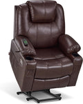 Dark Brown Faux Leather Power Lift Massage Recliner Chair