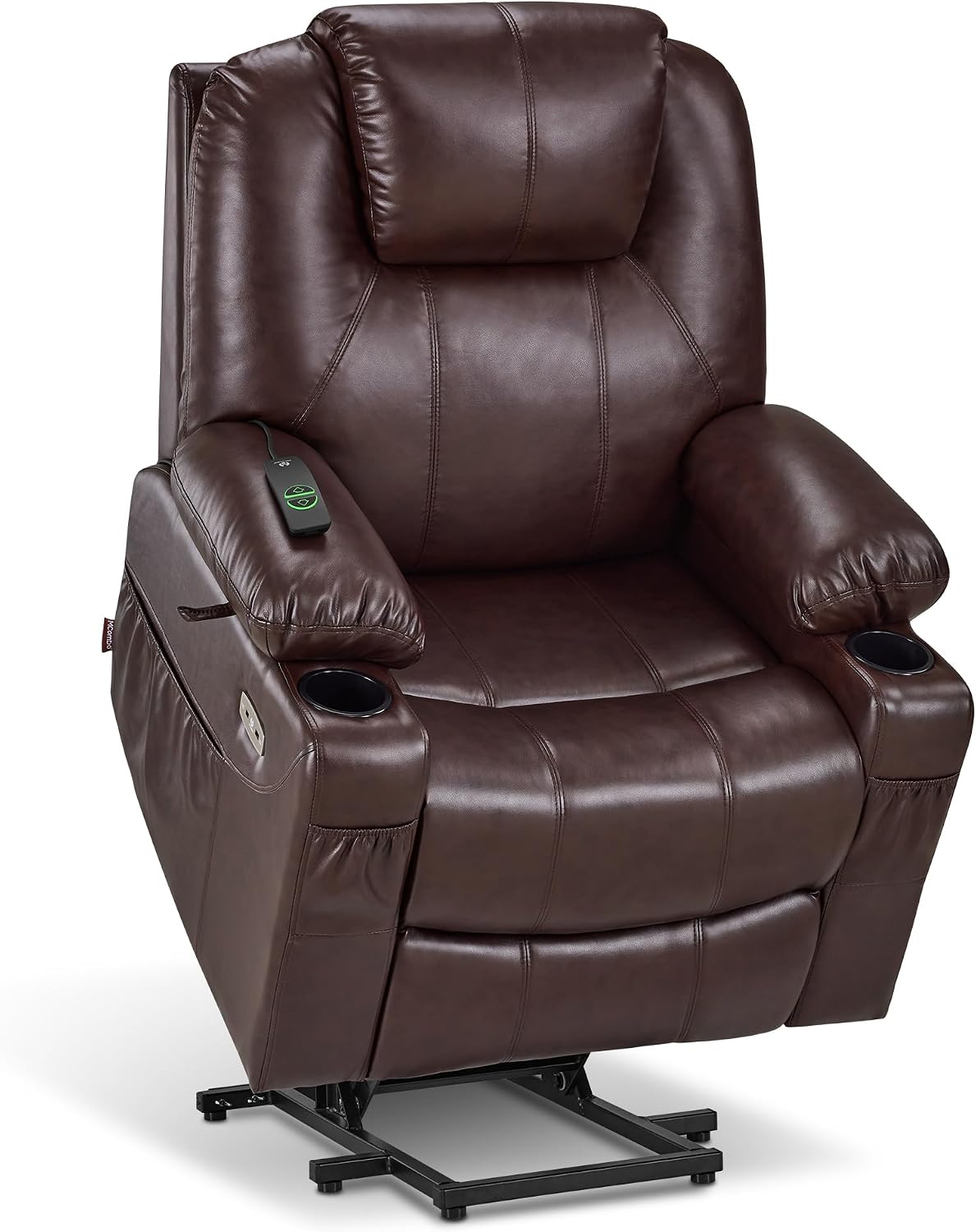 Dark Brown Faux Leather Power Lift Massage Recliner Chair