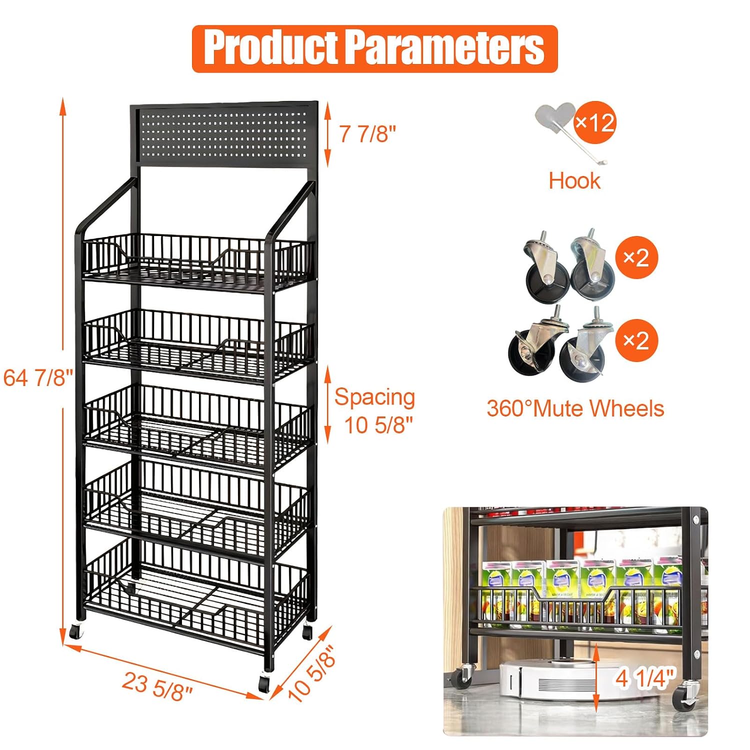 Black Rolling 5-Tier Snack Display Stand