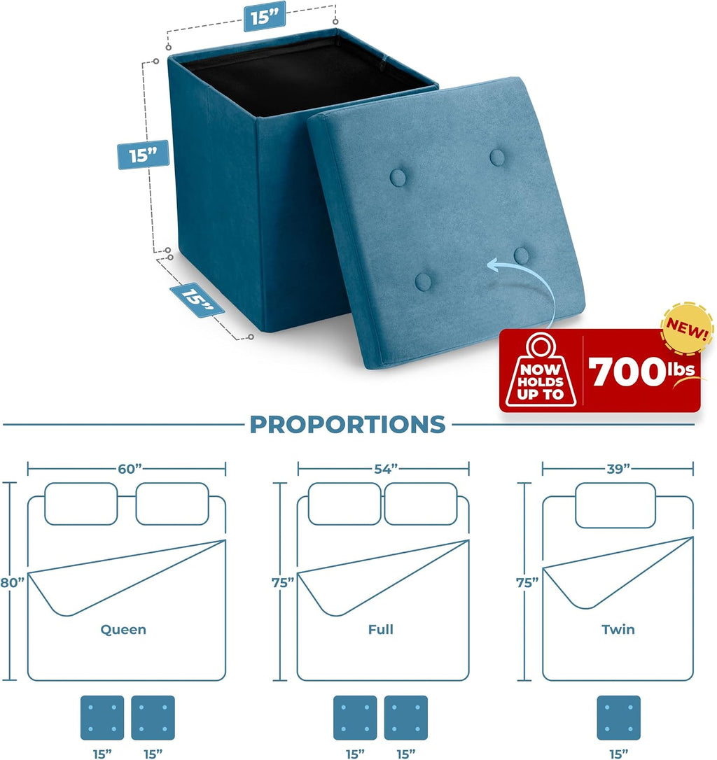 Teal Velvet Cube Folding Storage Ottoman