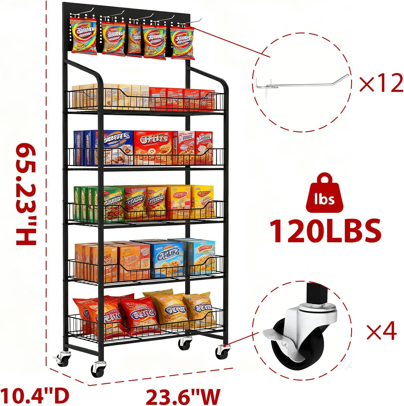 5-Tier Metal Retail Snack Display Rack