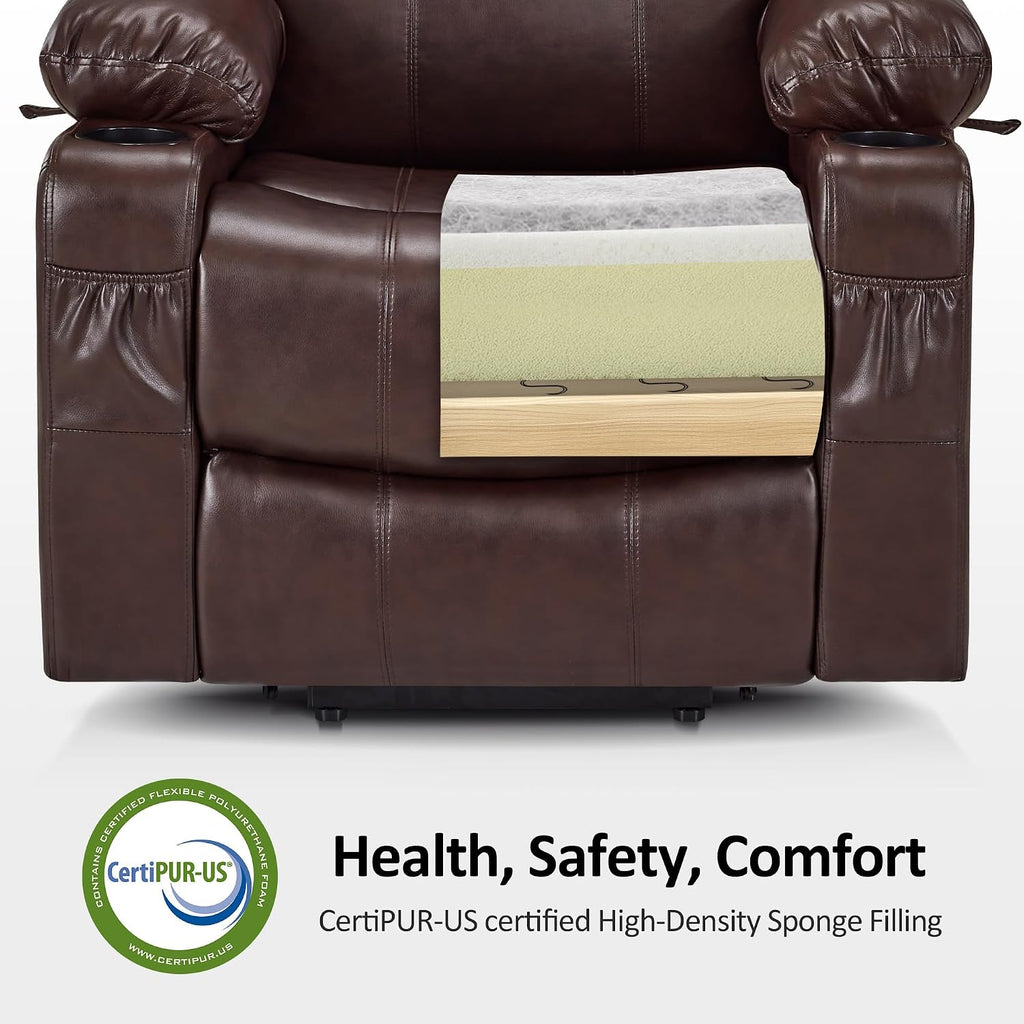 Dark Brown Faux Leather Power Lift Massage Recliner Chair