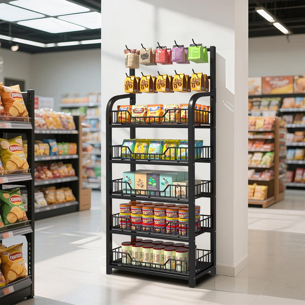5-Tier Hooked Retail Snack Display Rack