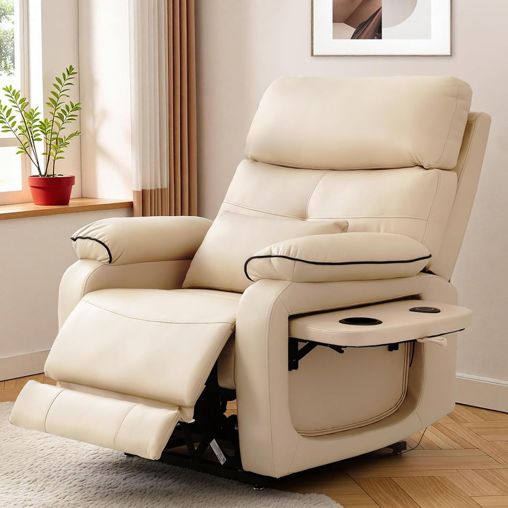 Beige Dual Motor Lay Flat Power Lift Massage Recliner