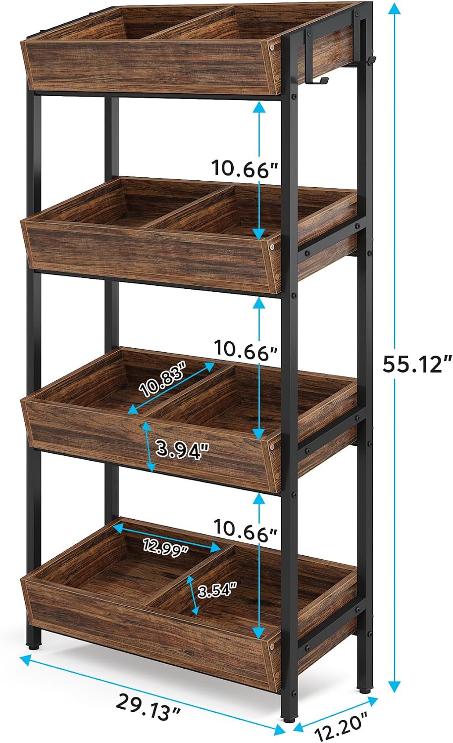 Brown Wood Metal 4-Tier Snack Display Rack