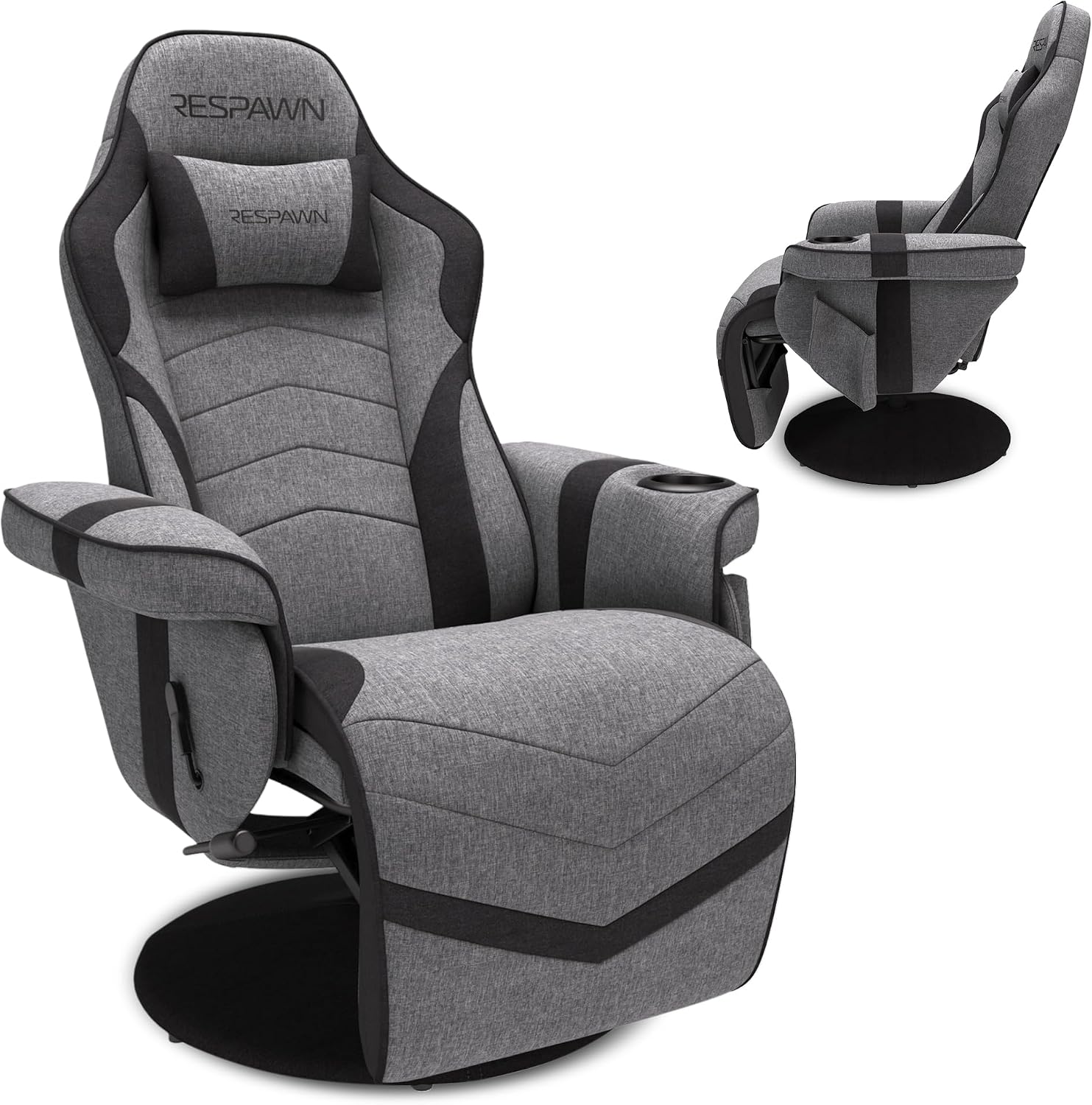Gray Fabric Racing Gaming Recliner with Footrest