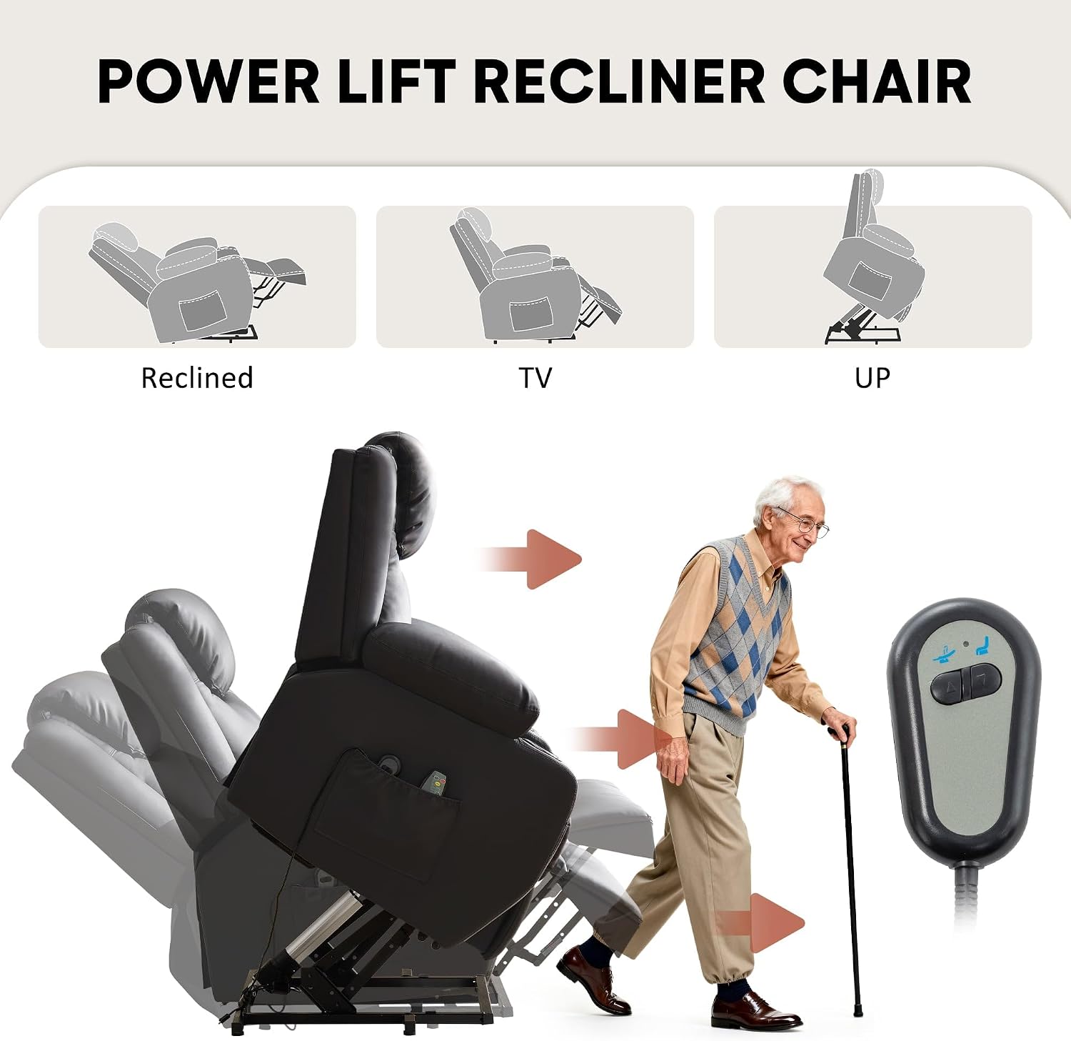 Black Oversized Wide Power Lift Massage Recliner Chair