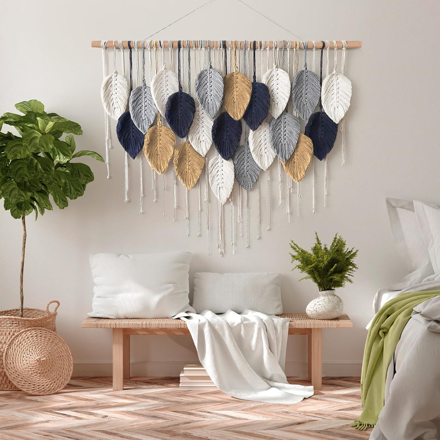 Leaf Feather Large Boho Macrame Wall Hanging