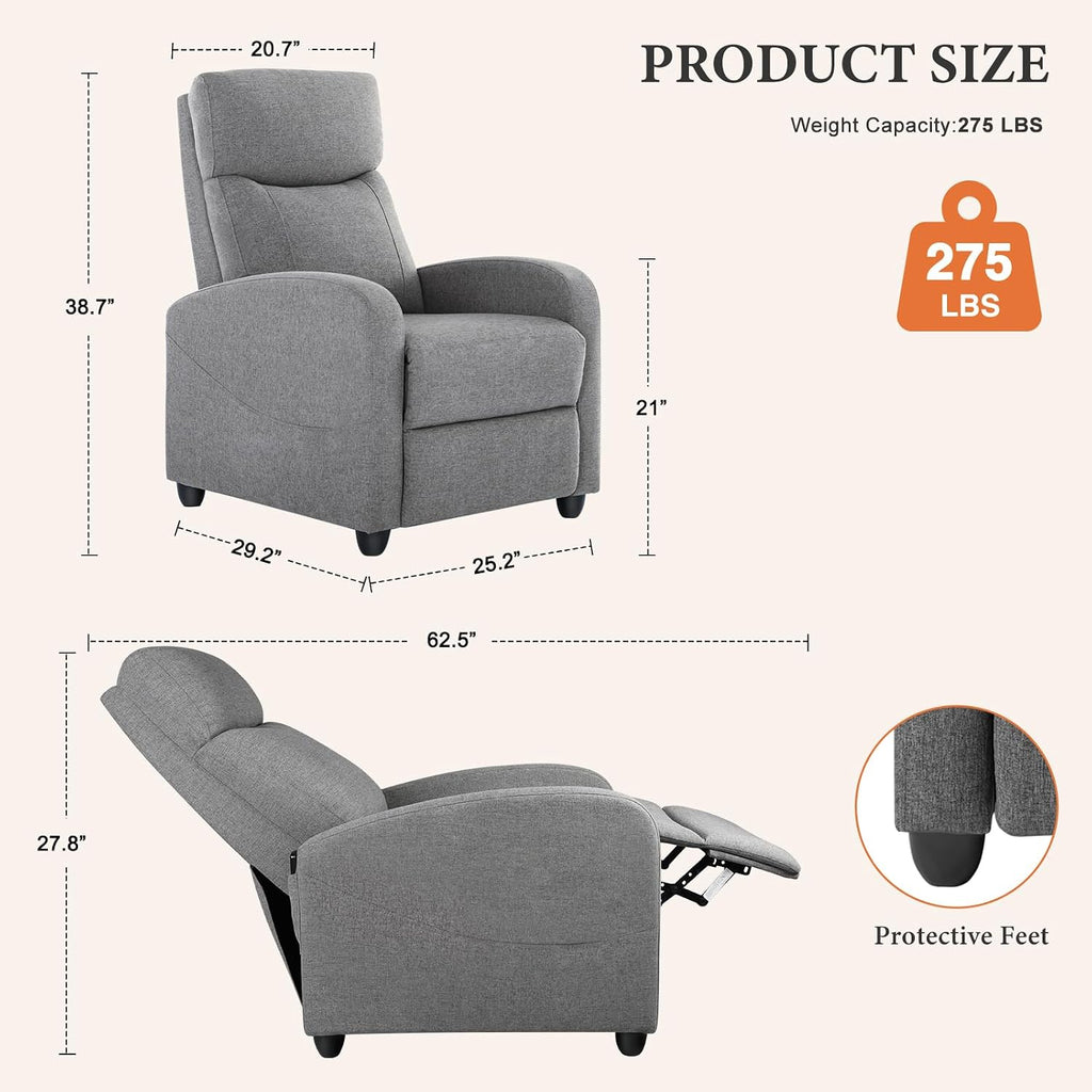 Gray Fabric Home Theater Recliner Sofa Chair