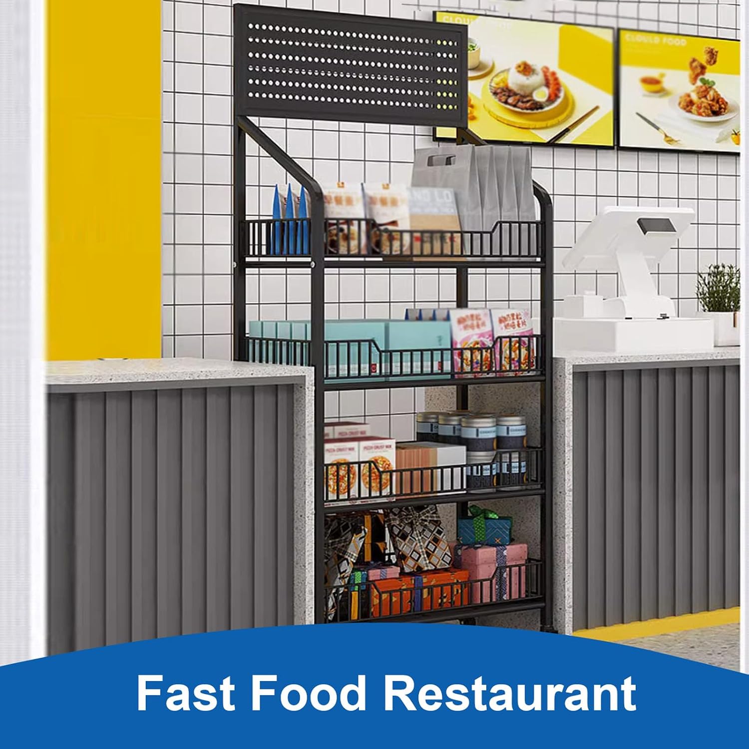 Black Rolling 5-Tier Snack Display Rack