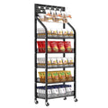 Black Rolling 5-Tier Hooked Snack Display Rack