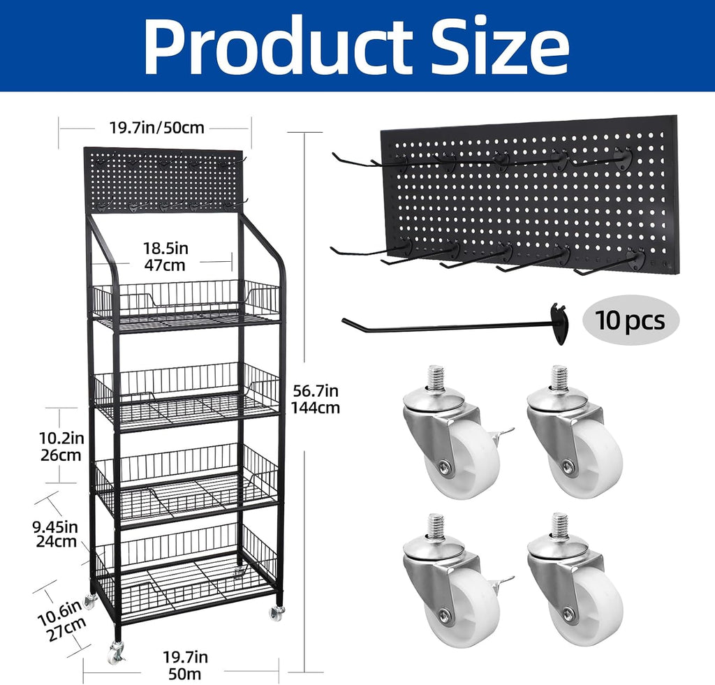Black Rolling 4-Tier Snack Display Rack