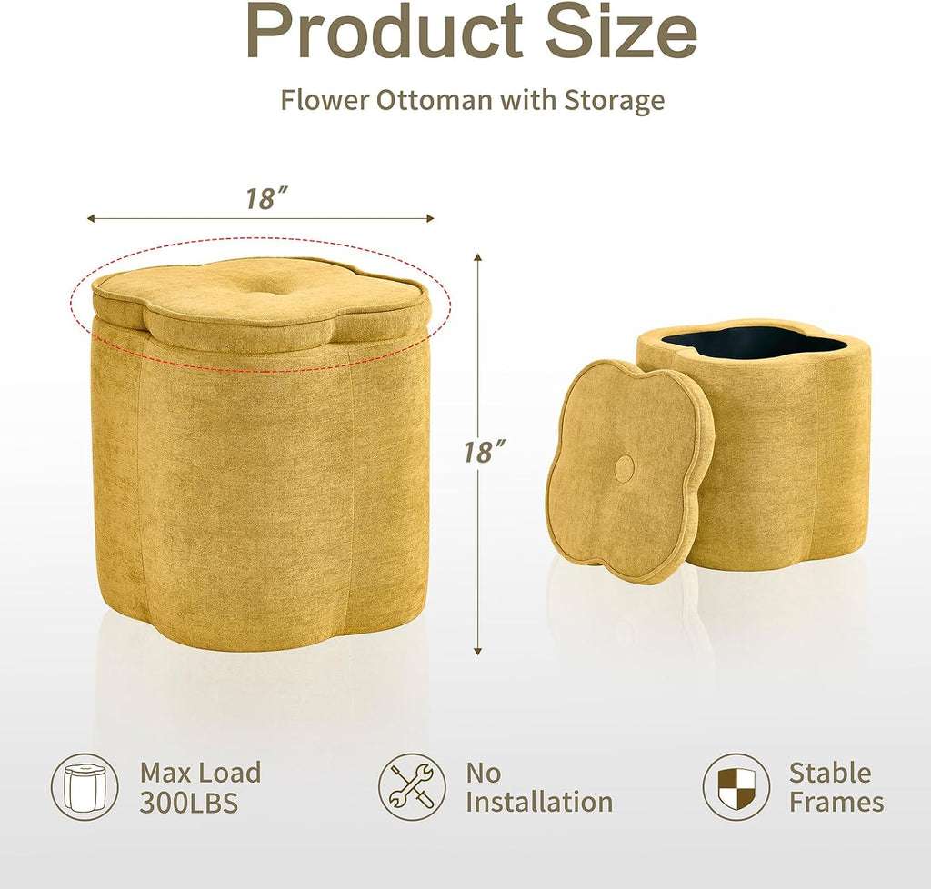 Spice Yellow Chenille Storage Ottoman