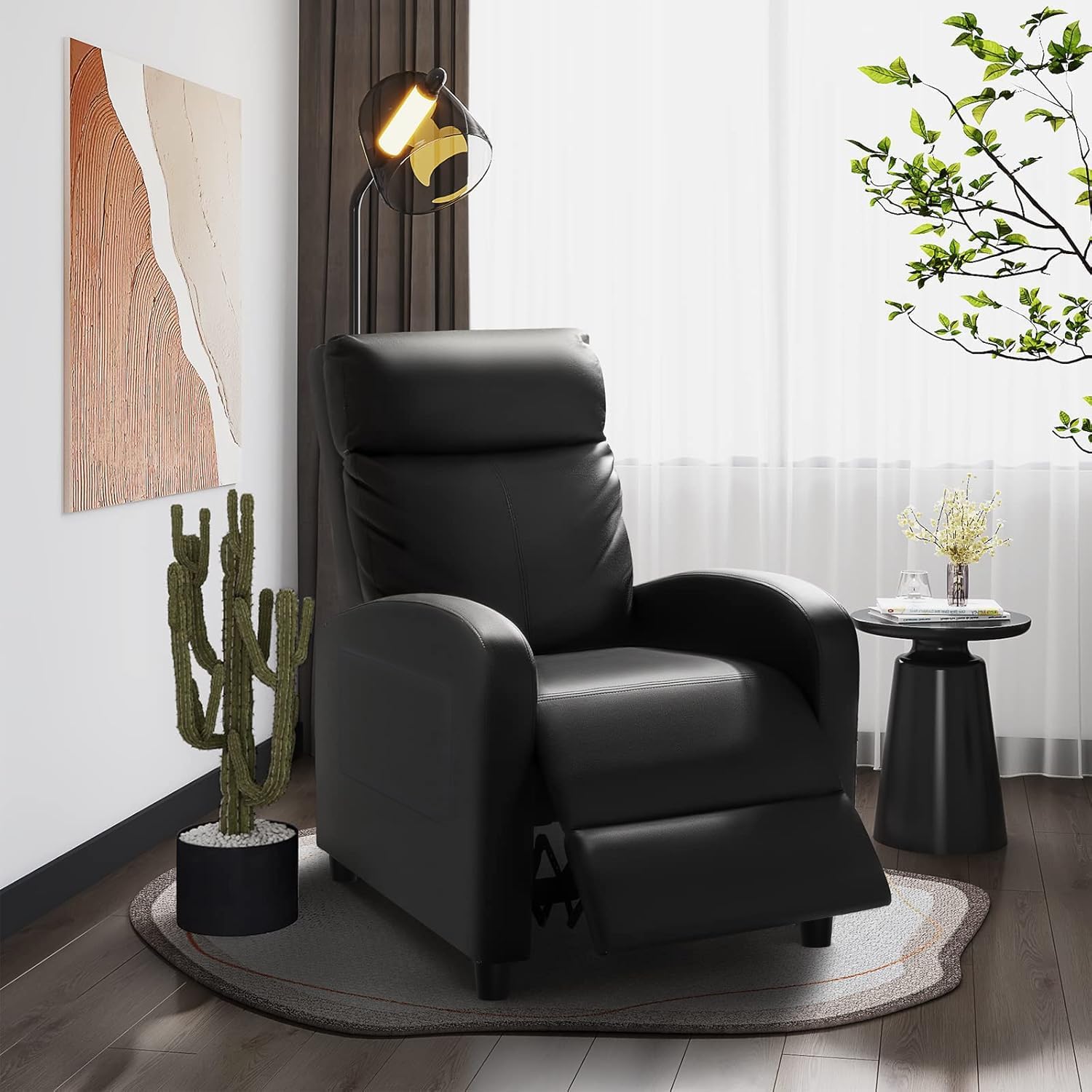 Black PU Leather Lumbar Support Home Theater Recliner Chair