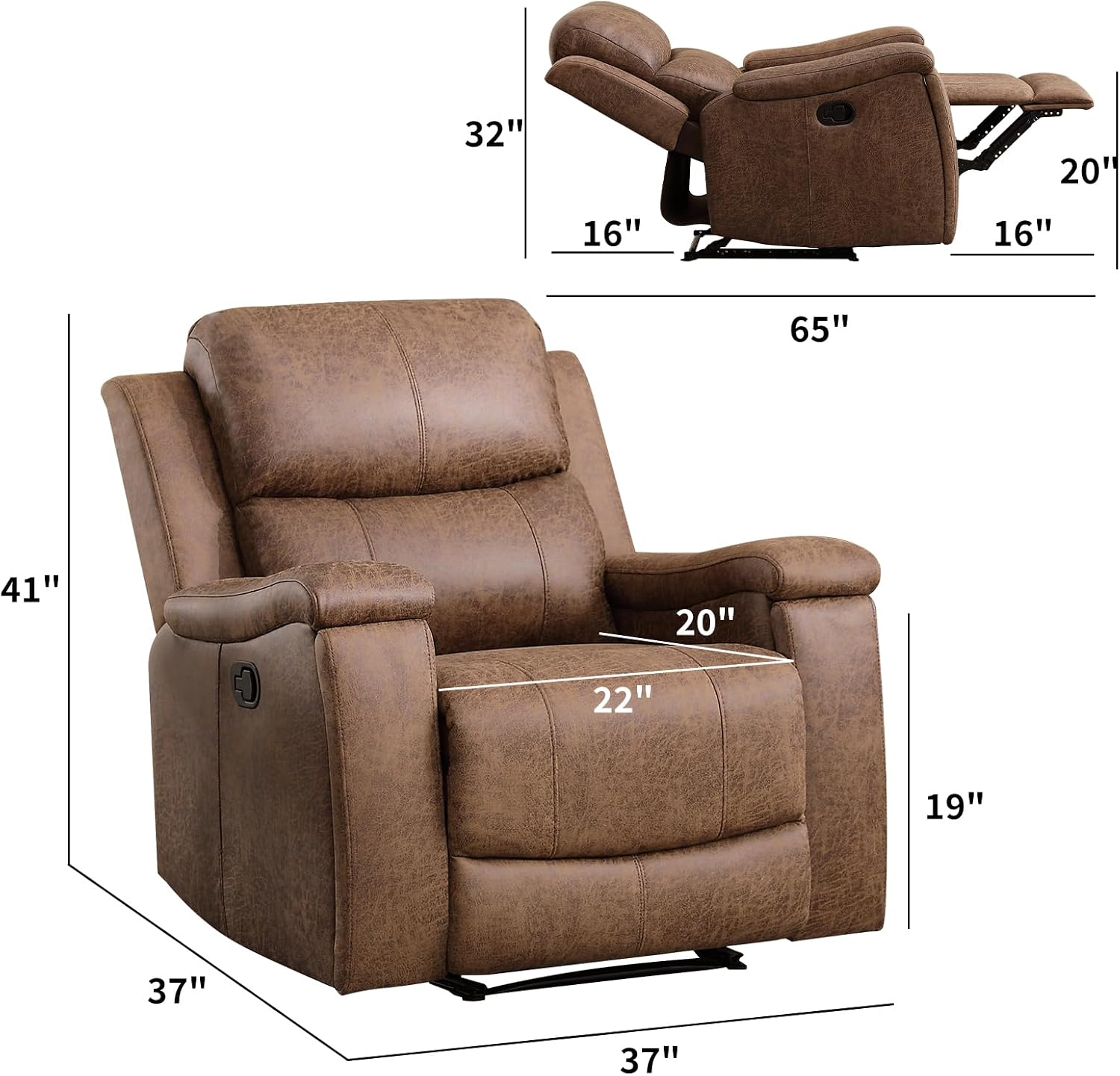 Nut Brown Classic Manual Leather Recliner Chair