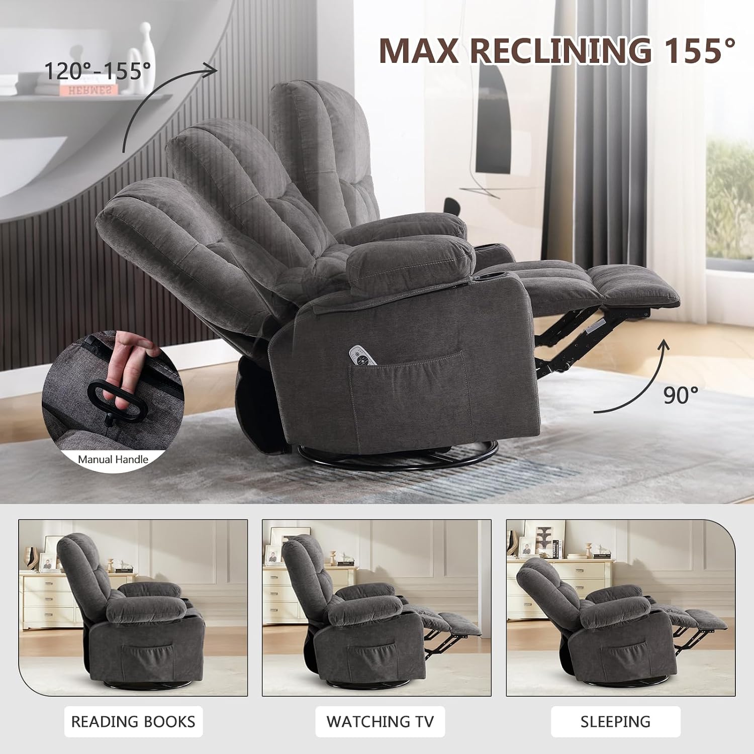 Massage Heat Rocker Recliner Chair with USB & Cup Holders