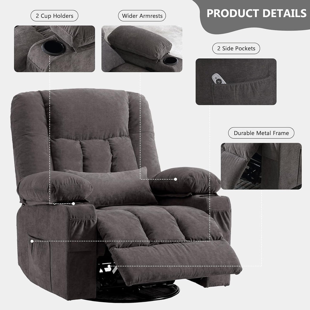Massage Heat Rocker Recliner Chair with USB & Cup Holders