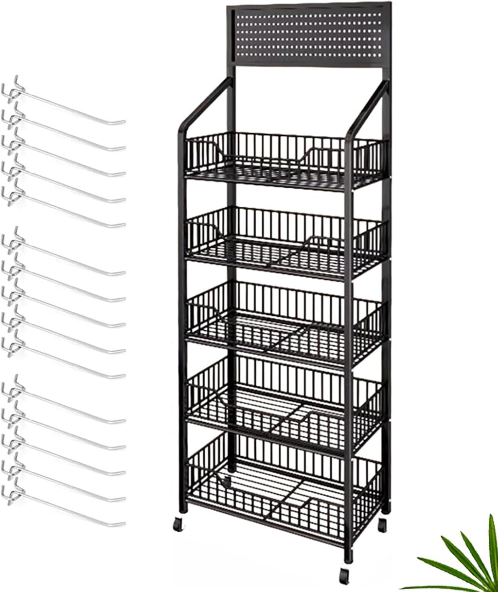 Black Pegboard Rolling 5-Tier Snack Rack