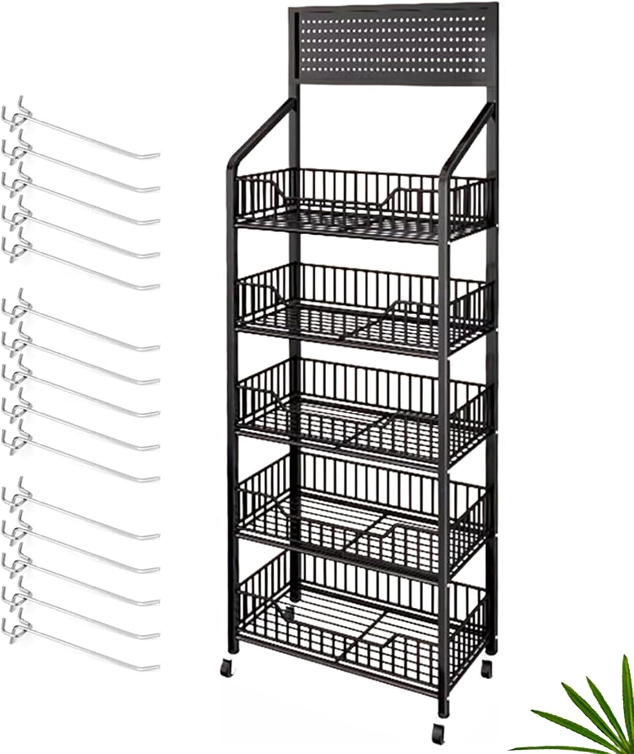 Black Pegboard Rolling 5-Tier Snack Rack