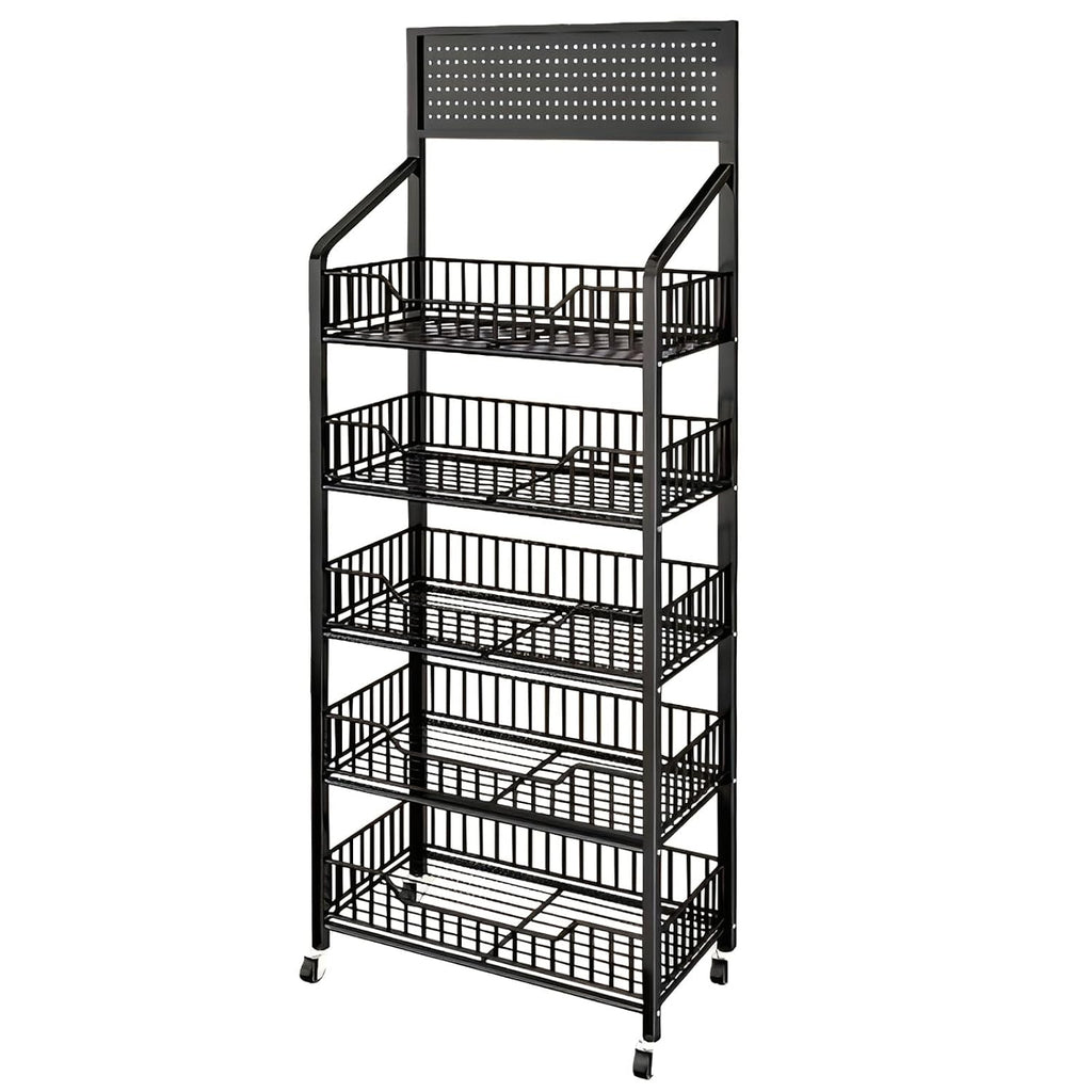 Black Rolling 5-Tier Snack Display Stand