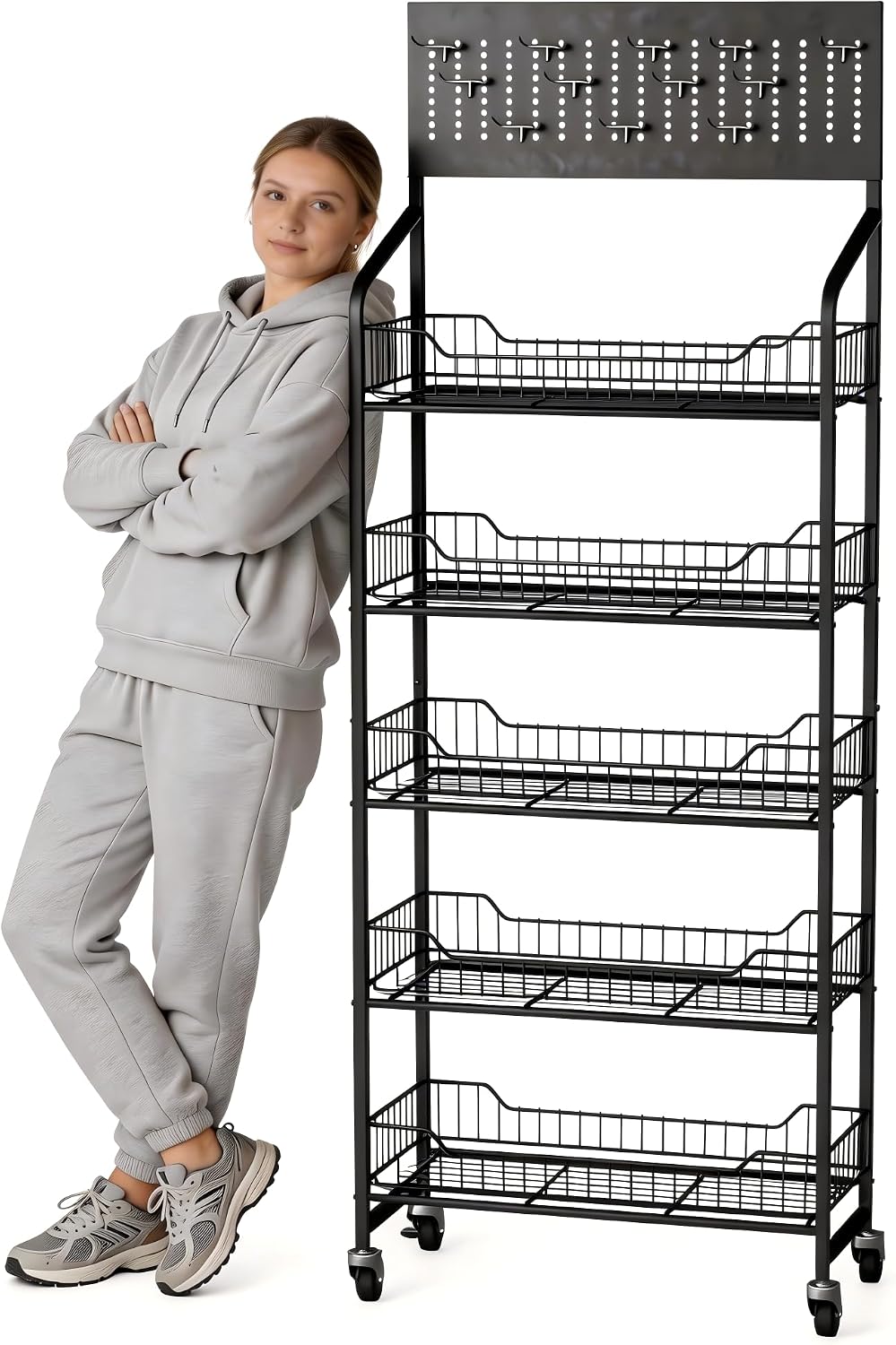 Rolling 5-Tier Metal Snack Display Rack