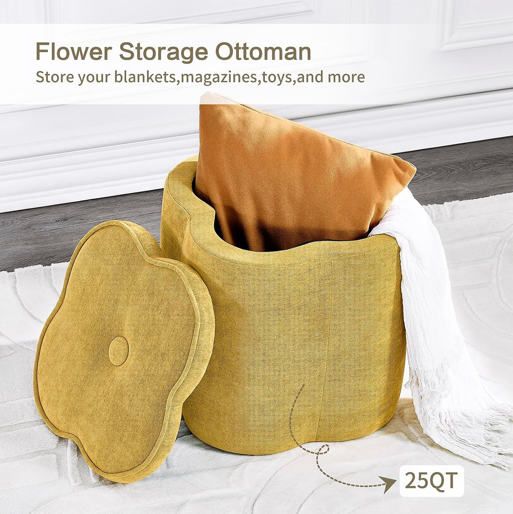 Spice Yellow Chenille Storage Ottoman