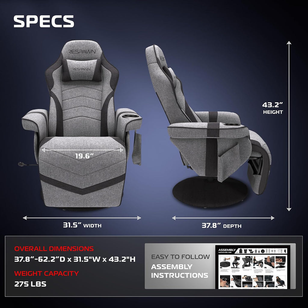 Gray Fabric Racing Gaming Recliner with Footrest