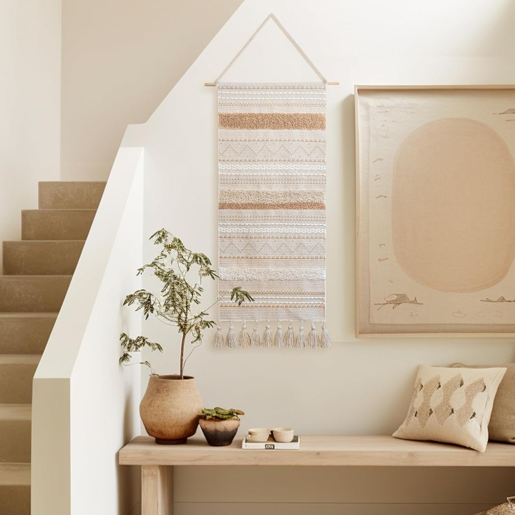 Cream Vertical Tassel Macrame Wall Hanging