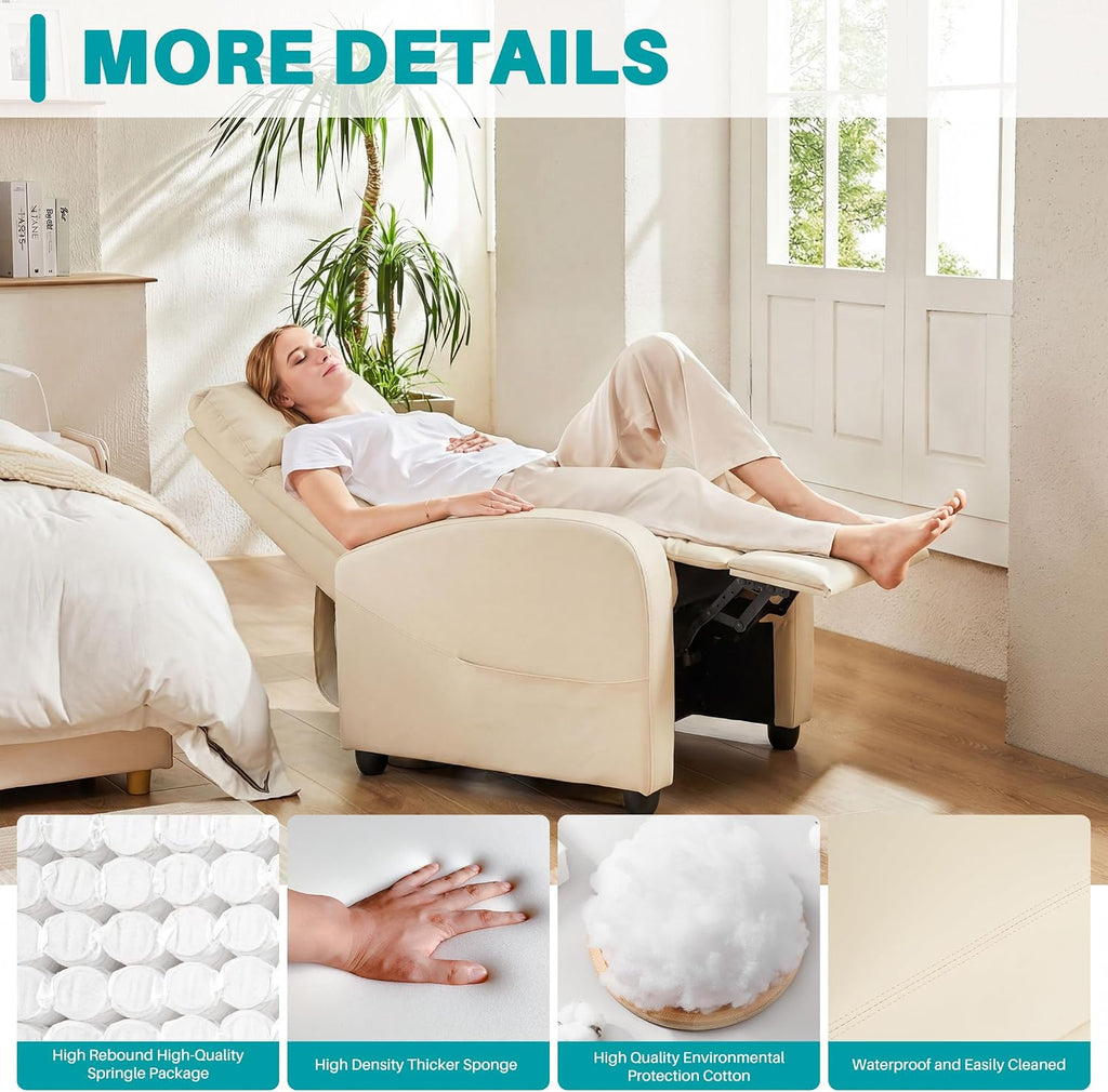 Beige Fabric Massage Recliner Chair for Small Spaces