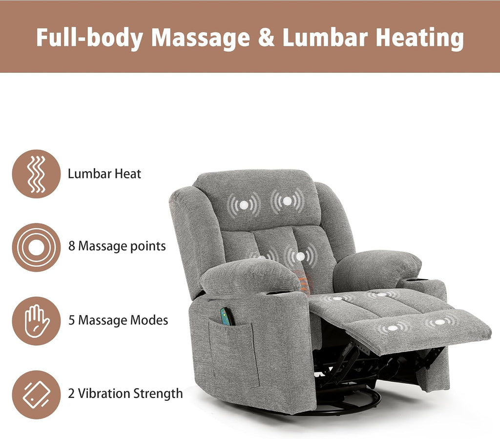 Lime Gray Fabric Massage Swivel Recliner