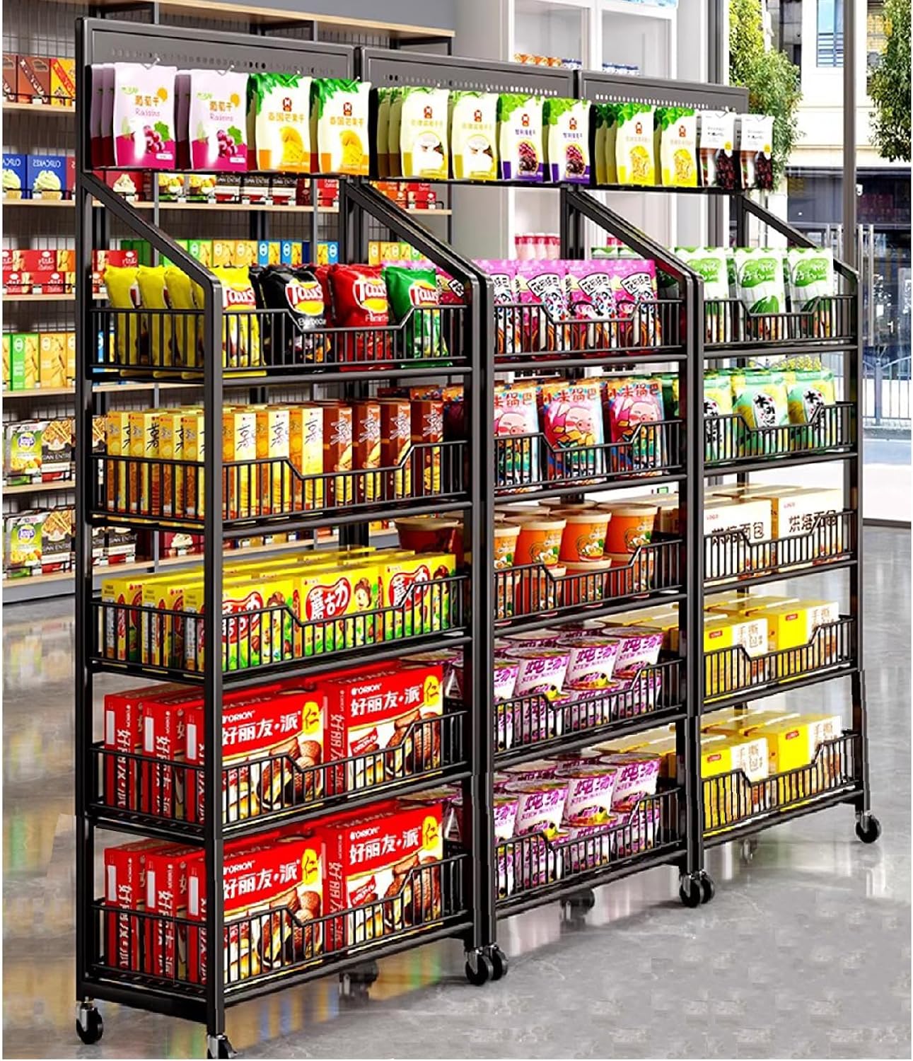 Black Pegboard Rolling 5-Tier Snack Rack