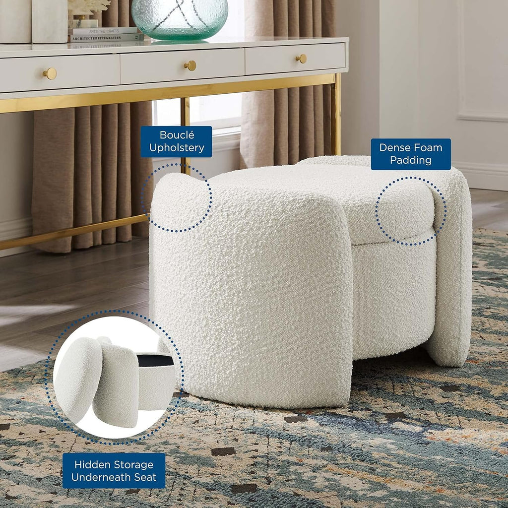 Boucle Round Storage Ottoman Stool