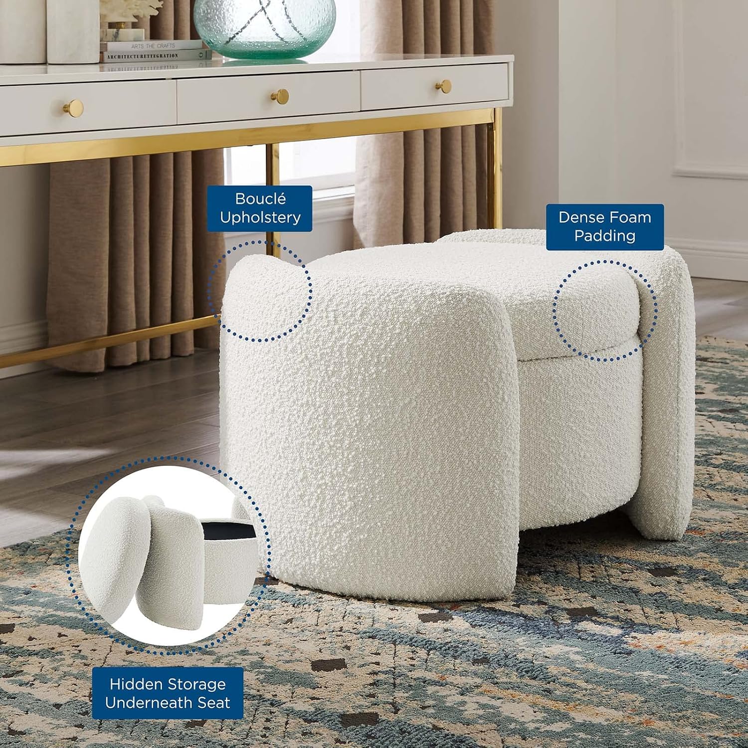 Boucle Round Storage Ottoman Stool