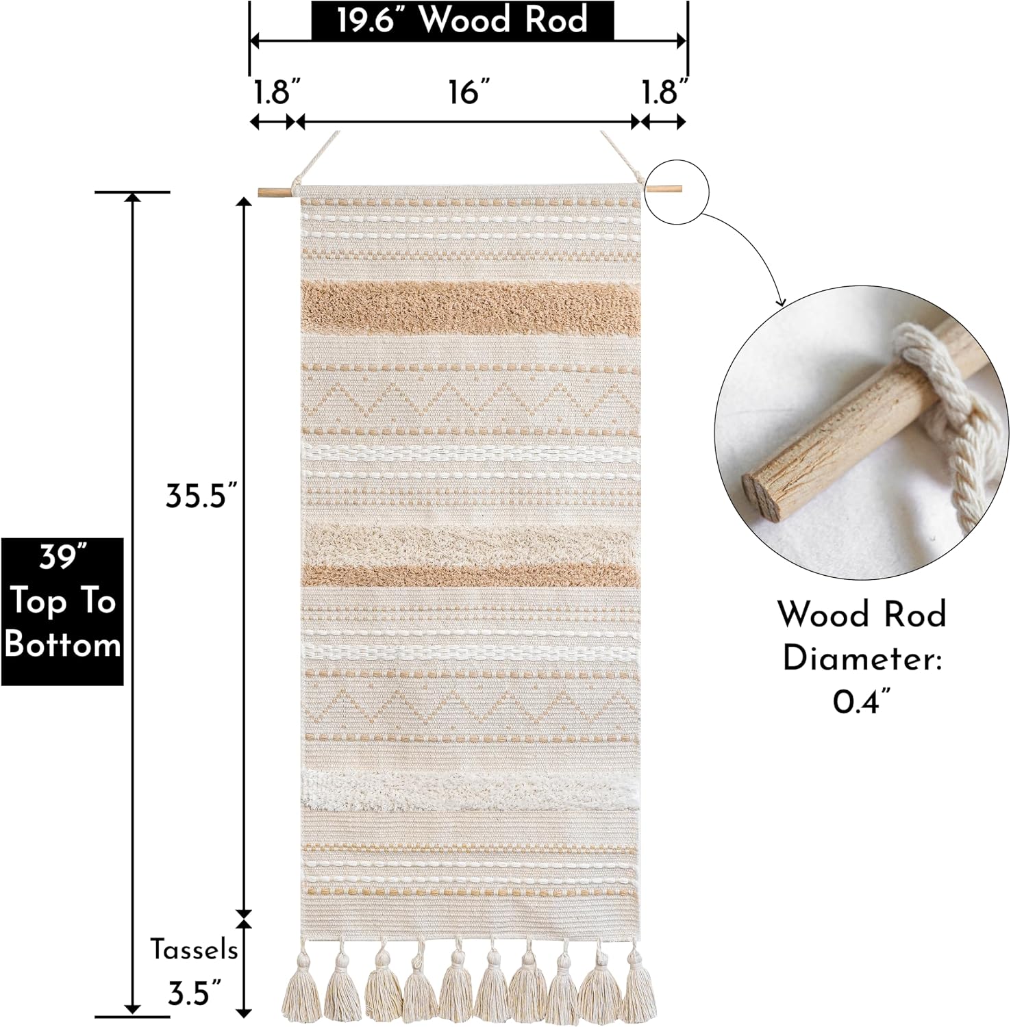 Cream Vertical Tassel Macrame Wall Hanging