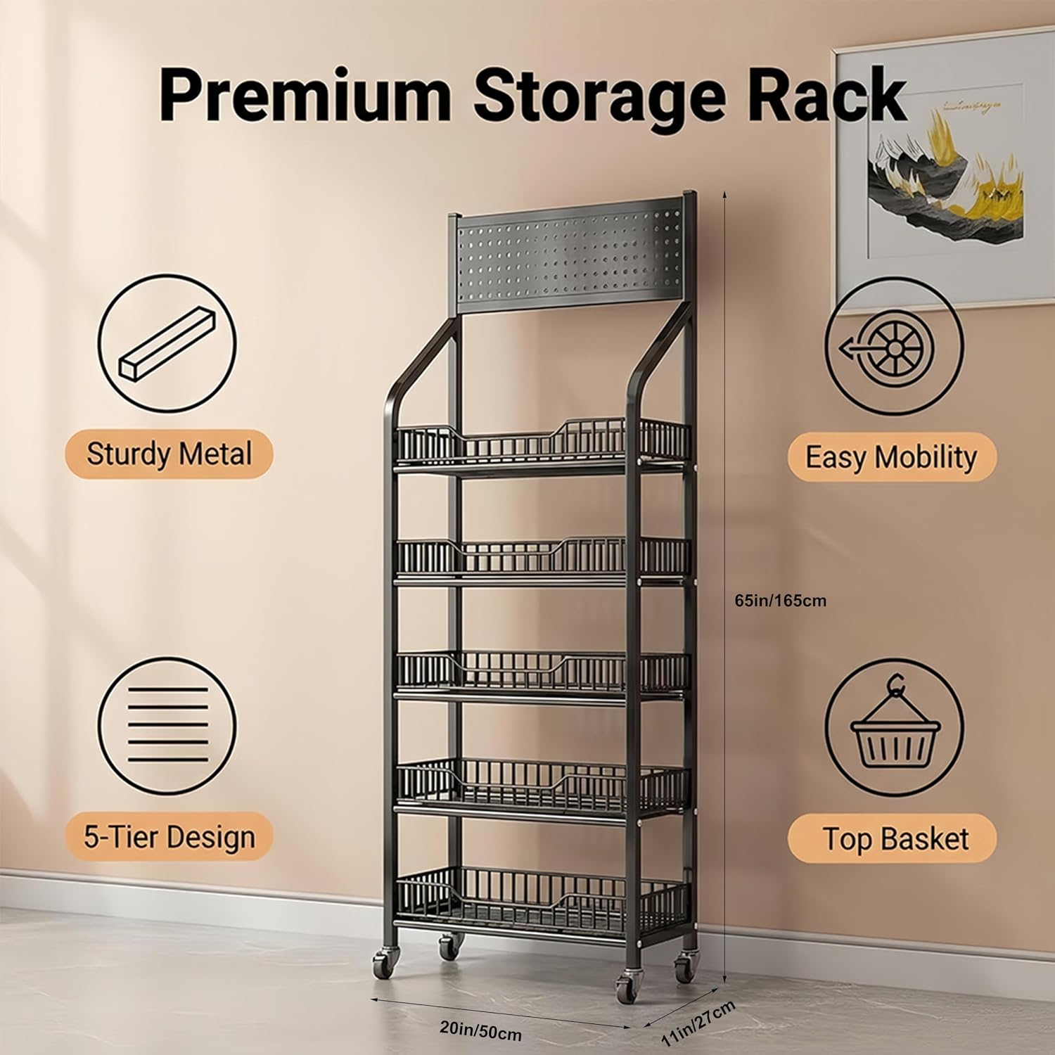 Black Rolling 5-Tier Candy Snack Display Rack