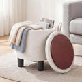 Beige Linen Round Storage Ottoman